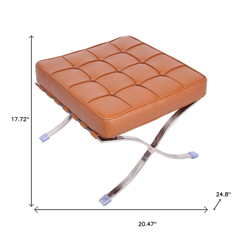 20" Amber and Silver Leather Tufted Ottoman