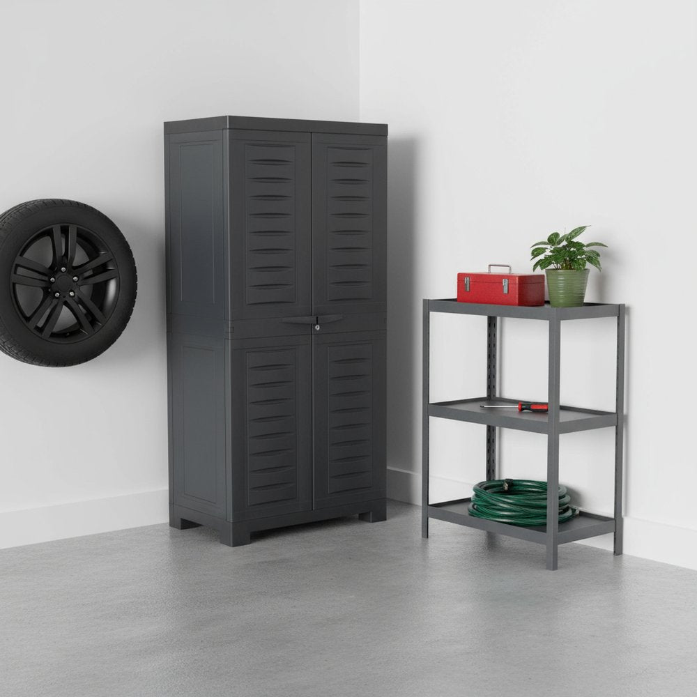 49" Dark Gray Heavy Duty Plastic Locking Two Door Utility Cabinet