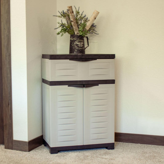 24" Gray Plastic Accent Cabinet With Two Doors And One Drawer