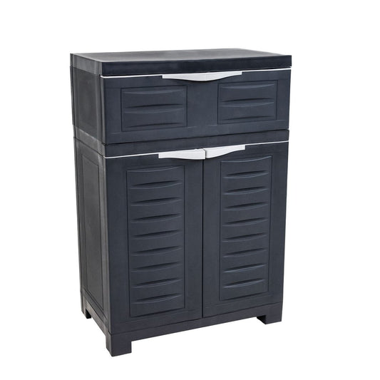 35" Dark Gray Heavy Duty Plastic Two Door One Drawer Utility Cabinet