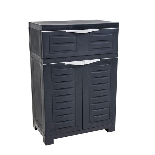 24" Charcoal Plastic Accent Cabinet With Two Doors And One Drawer