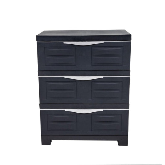 23" Charcoal Heavy Duty Plastic Cabinet With Three Drawers