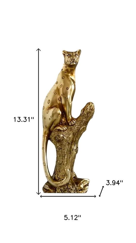 13" Bronze Resin Leopard Hand Painted Tabletop Sculpture