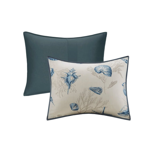 Set of Seven Blue And Ivory King Ring Stitch Sham And Comforter