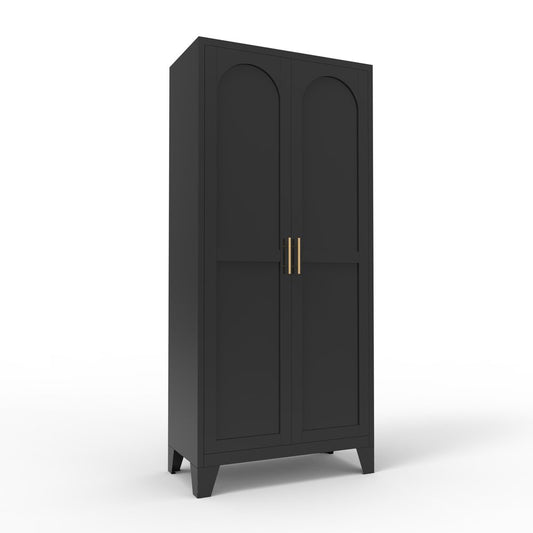 71" Black Stainless Steel Pantry Or Storage Closet With Arched Panel Doors