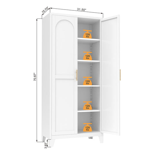 71" White Steel Pantry Or Storage Closet With Arched Panel Doors