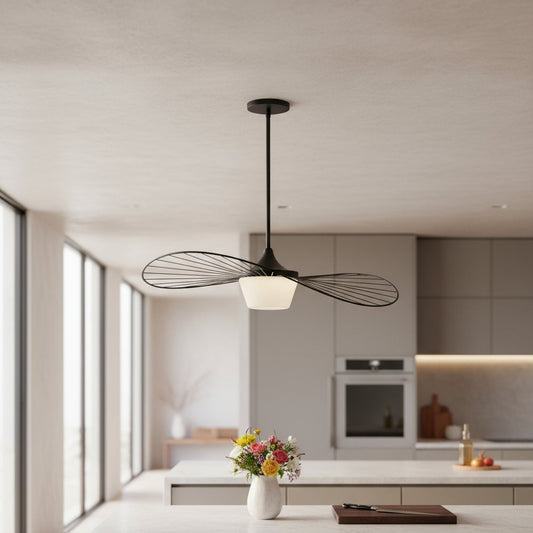 34" Black Aluminum Geometric Wavy LED Dimmable Outdoor Hanging Light