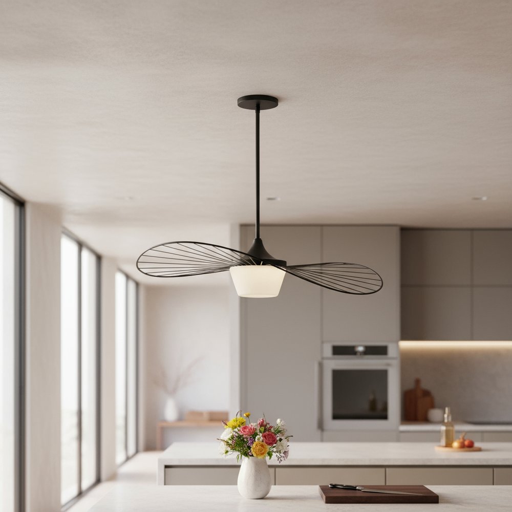 34" Black Aluminum Geometric Wavy LED Dimmable Outdoor Hanging Light