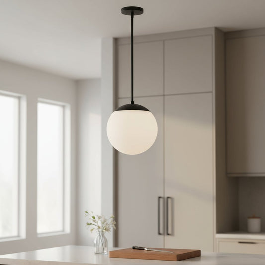 10" Black And White Frosted LED Dimmable Outdoor Globe Hanging Light