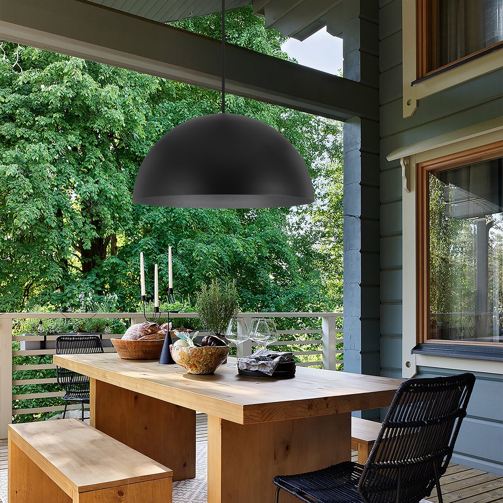 32" Black Aluminum Dome LED Dimmable Outdoor Pendent Hanging Light