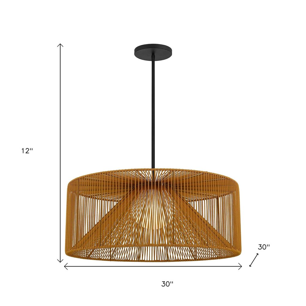 Natural And Black Rattan And Metal LED Dimmable Outdoor Hanging Pendent Light