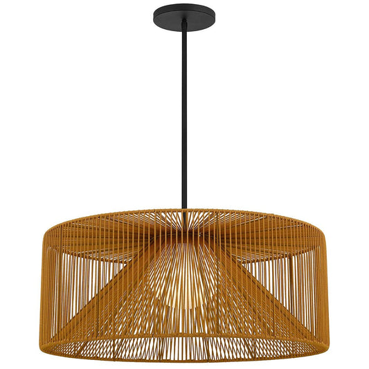 Natural And Black Rattan And Metal LED Dimmable Outdoor Hanging Pendent Light