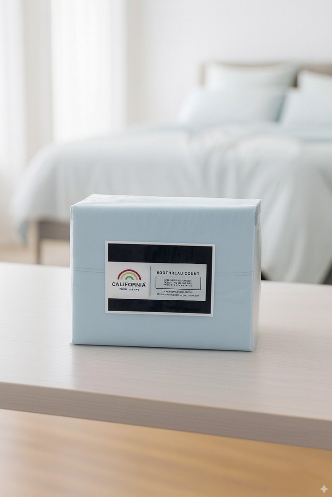 Four Piece Light Blue Cotton King Sheet Set