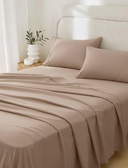 Four Piece Light Brown Cotton King Sheet Set