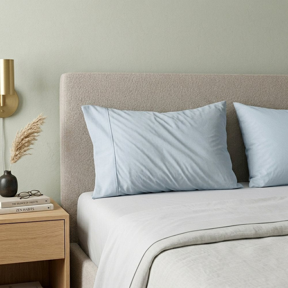 Light Blue Cotton King Pillowcases