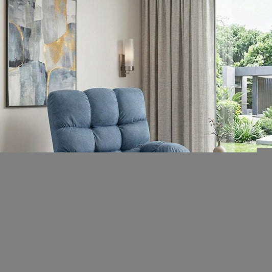 39" Blue Tufted Chenille Heated Massage Manual Rocker And Swivel Recliner With USB