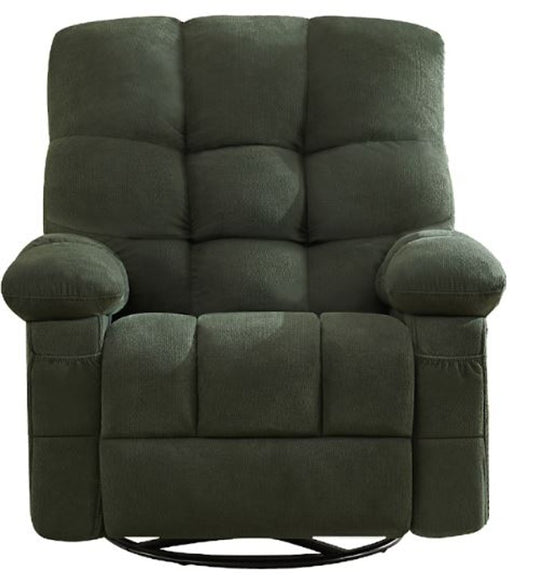 39" Dark Green Tufted Chenille Rocker And Swivel Heated Massage Manual Recliner With USB