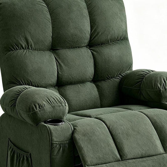 39" Dark Green Tufted Chenille Heated Massage Manual Rocker And Swivel Recliner With USB