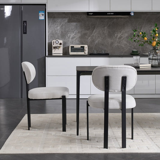 Set of Two White and Black Chenille And Metal Partially Open Back Dining Side Chairs