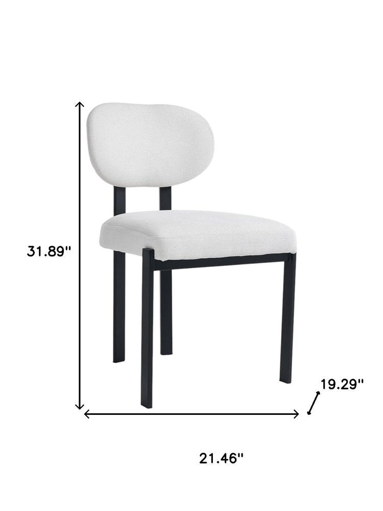 Set of Two White and Black Chenille And Metal Partially Open Back Dining Side Chairs