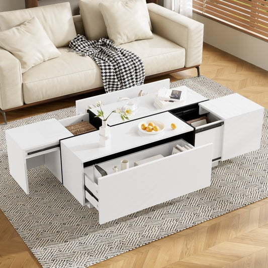 47" White Wood Extendable Coffee Table With Storage