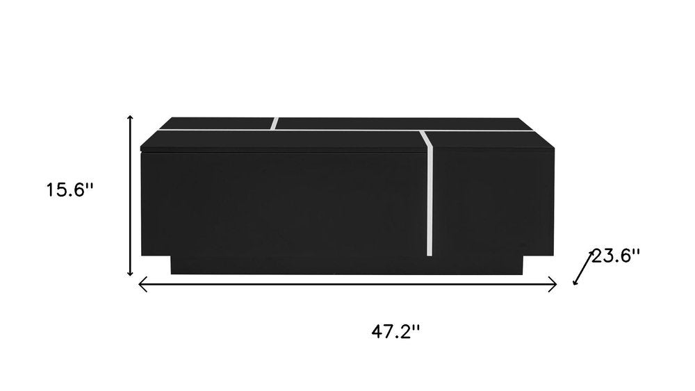 47" Black Wood Extendable Coffee Table With Storage