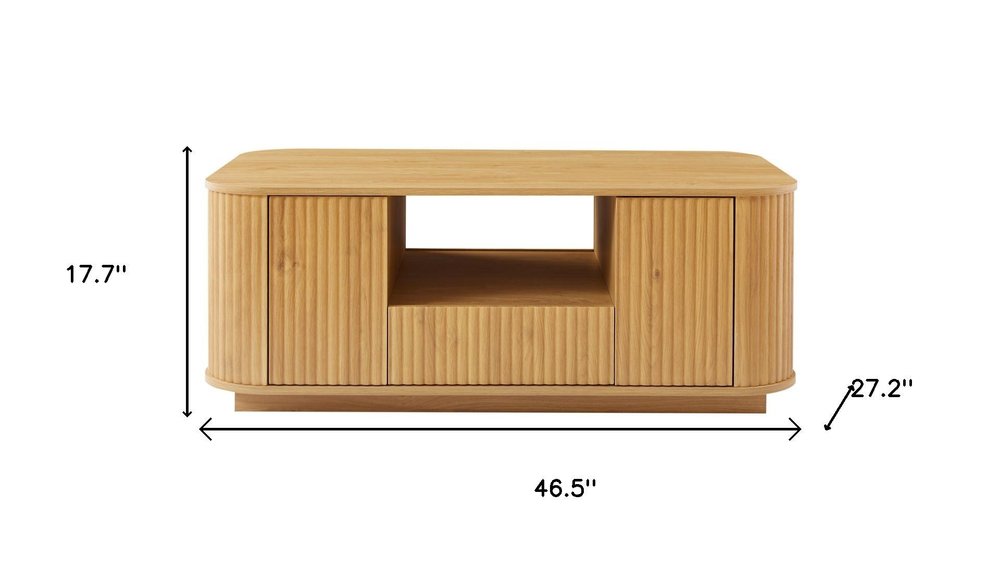 47" Natural Wood Oval Block Coffee Table With Storage