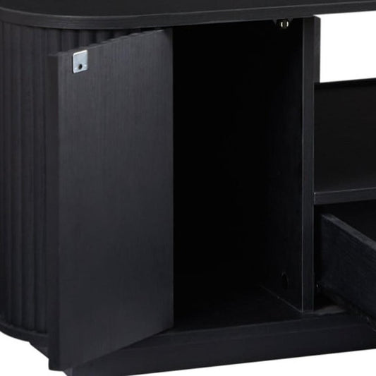 47" Black Wood Oval Block Coffee Table With Storage