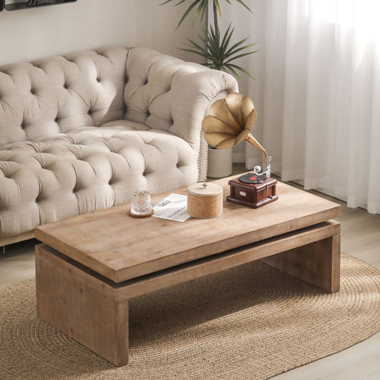 48" Natural Wood Distressed Floating Frame Coffee Table