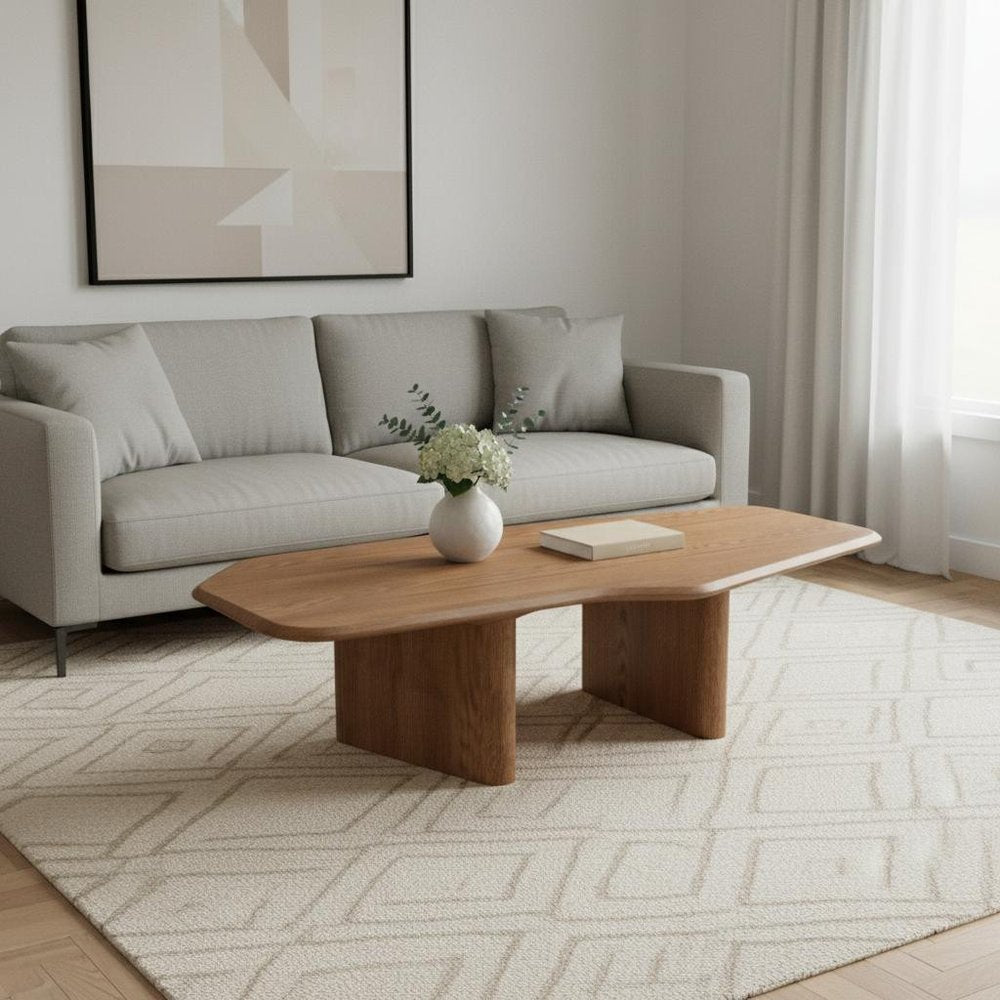 47" Natural Wood Free Form Double Pedestal Coffee Table