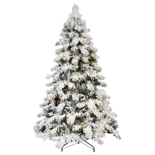 6' White Pre Lit Full Flocked Fir Christmas Tree