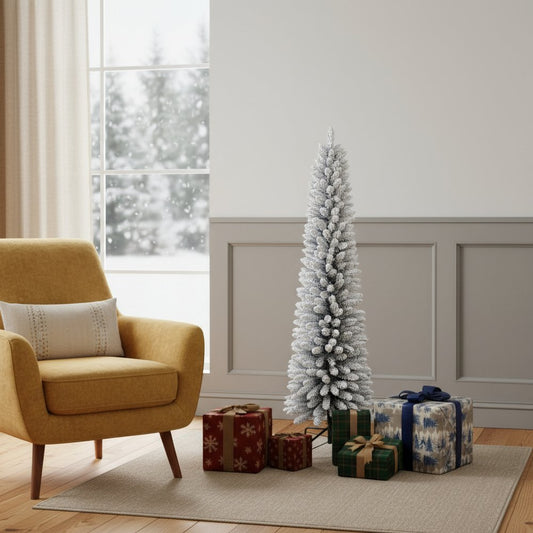 5' White Slender Flocked Fir Christmas Tree