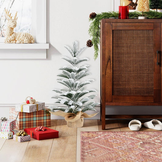 2' Sparse Flocked Fir Christmas Tree With Burlap Base