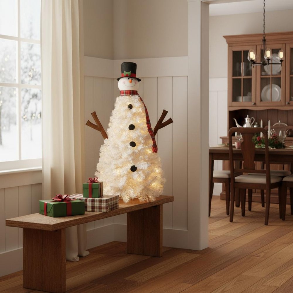 4' White Pre Lit Full Frosted Spruce Christmas Tree