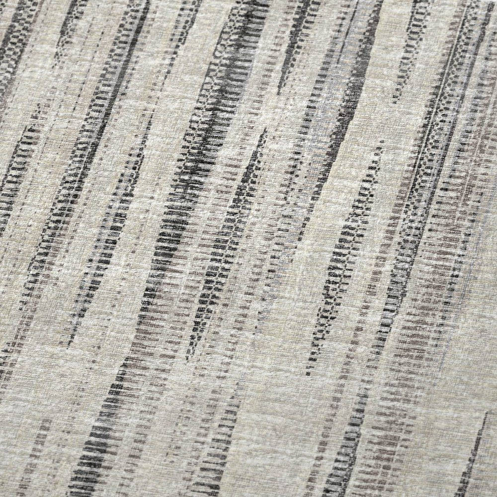 50" X 70" Beige And Charcoal Striped Polyester Woven Plush Throw Blanket