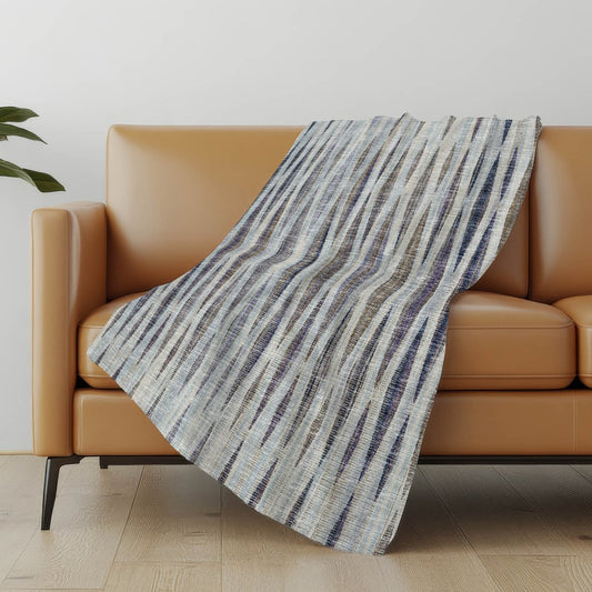 50" X 70" Pacific Blue And Brown Striped Polyester Woven Plush Throw Blanket