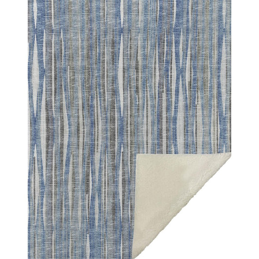 50" X 70" Blue And Beige Striped Microfiber Plush Throw Blanket