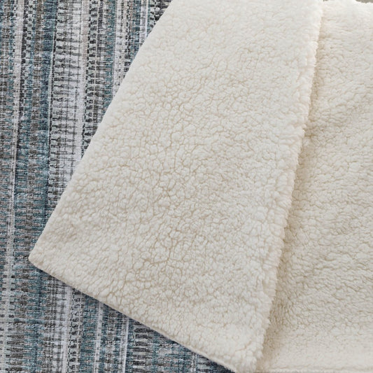 50" X 70" Ivory And Blue Striped Polyester Woven Plush Throw Blanket