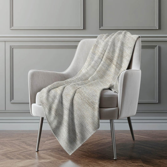 50" X 70" Beige And Ivory Abstract Polyester Woven Plush Throw Blanket