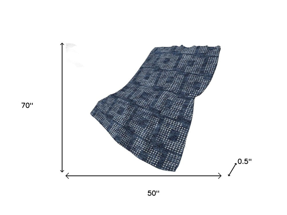 50" X 70" Blue And Ivory Geometric Polyester Woven Plush Throw Blanket