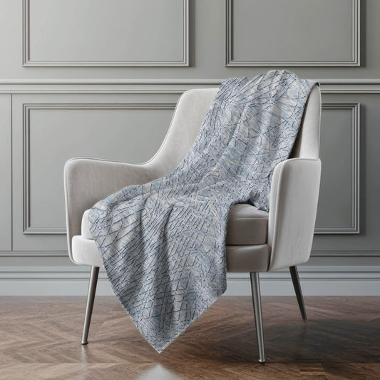 50" X 70" Blue And Beige Abstract Polyester Woven Plush Throw Blanket