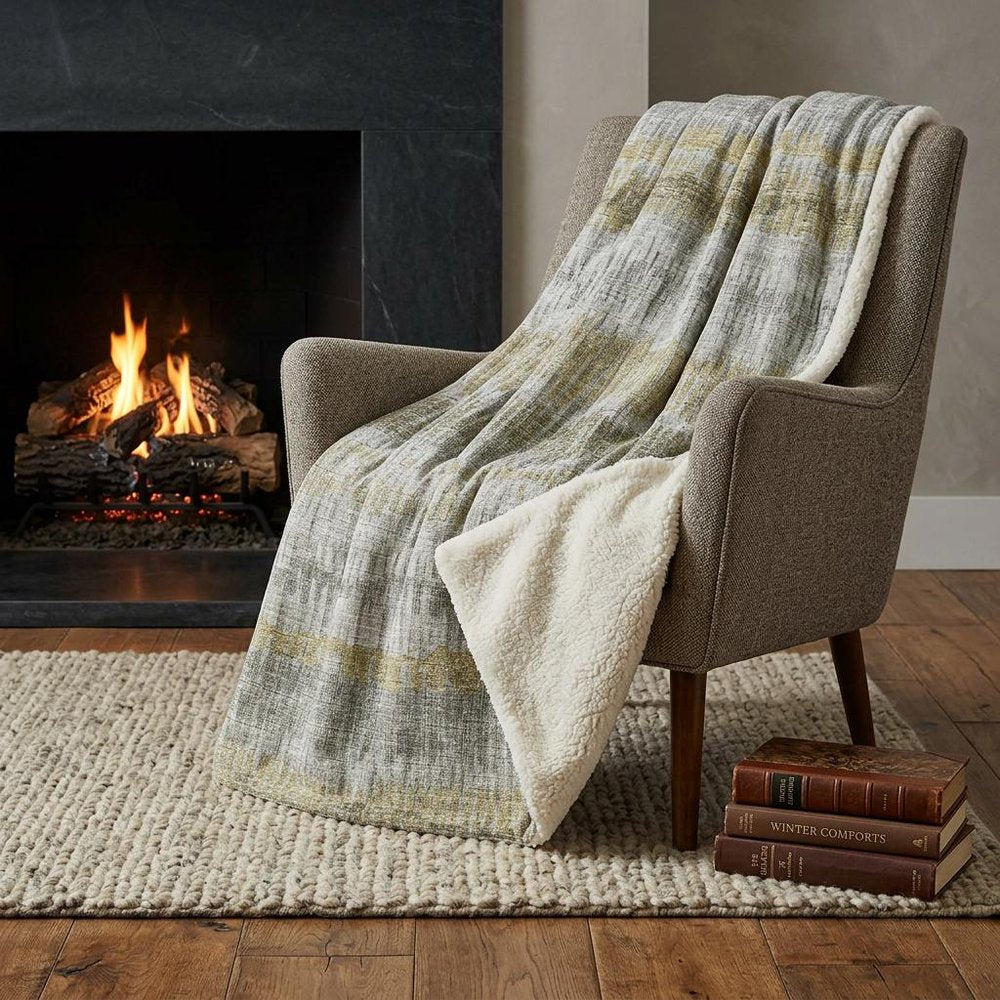 50" X 70" Sage And Gold Abstract Polyester Woven Plush Throw Blanket