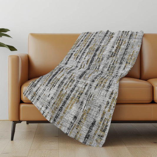 50" X 70" Silver Charcoal And Gold Abstract Polyester Woven Plush Throw Blanket