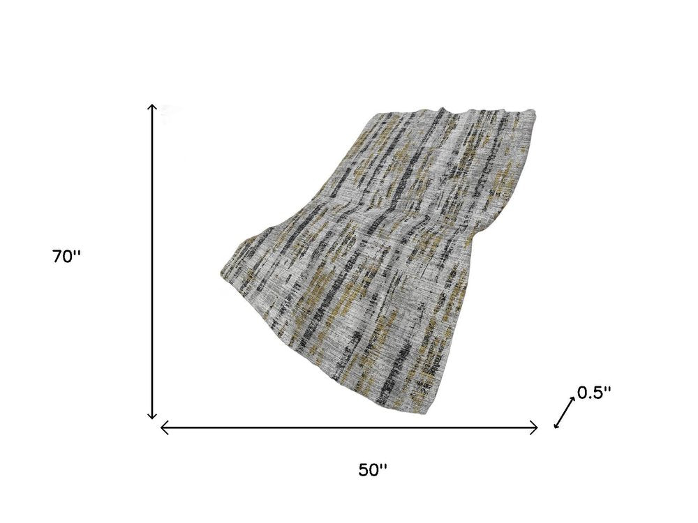 50" X 70" Silver Charcoal And Gold Abstract Polyester Woven Plush Throw Blanket