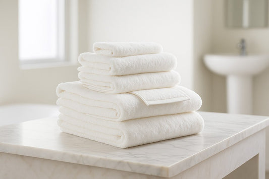Set of Six White Cotton Quick Dry Terry Cloth Towels