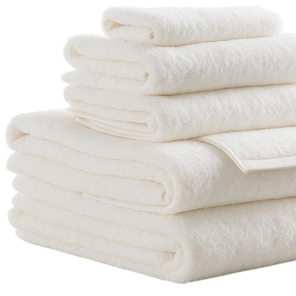 Set of Six White Cotton Quick Dry Terry Cloth Towels