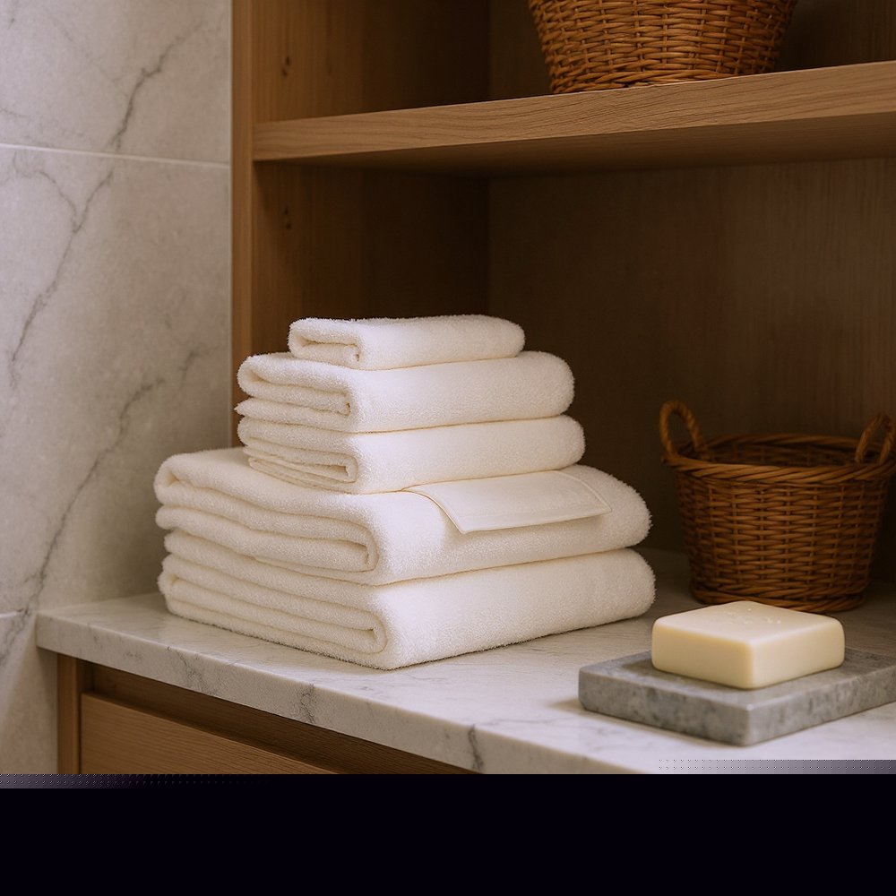 Set of Six Ivory Cotton Quick Dry Terry Cloth Towels
