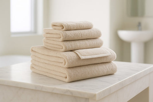Set of Six Beige Cotton Quick Dry Terry Cloth Towels