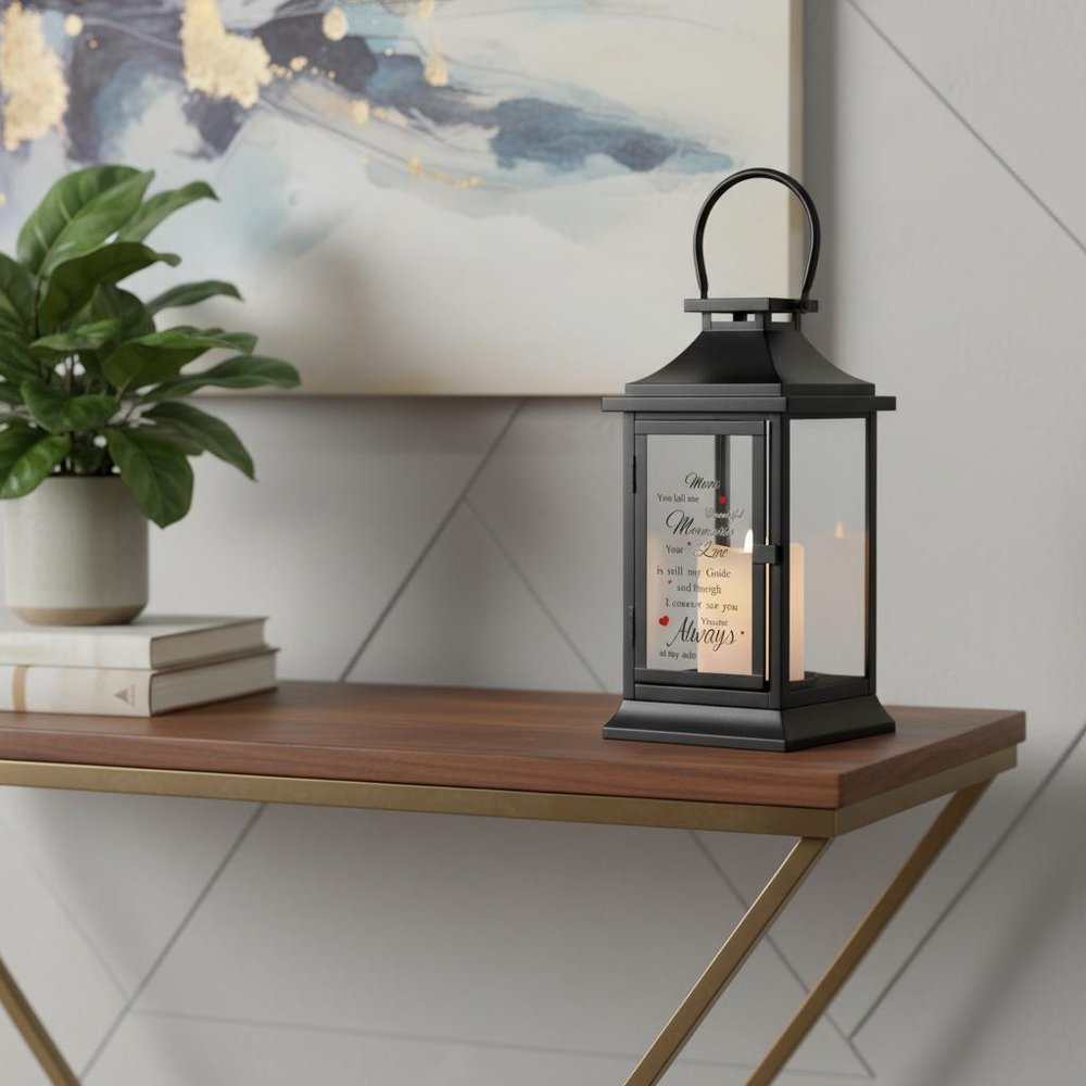 15" Black Glass Tabletop Lantern Candle Holder