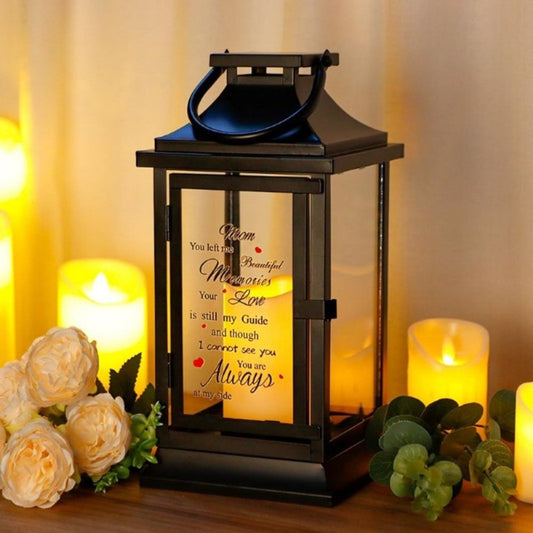 15" Black Glass Tabletop Lantern Candle Holder